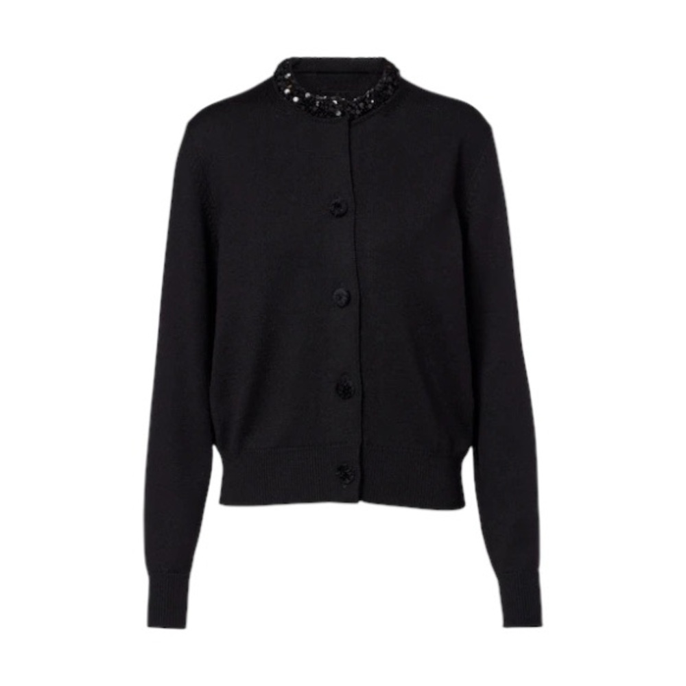 J. Crew 100% merino wool black cardigan beaded collar XS long sleeve buttons